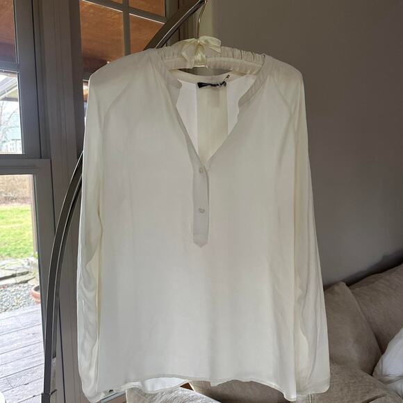 Vince Women's Small Blouse Silk White Semi Sheer Long Sleeve Blouse - Picture 1 of 3